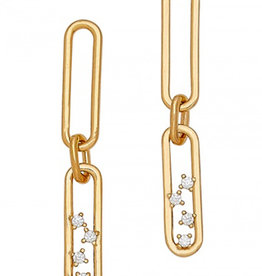 Gold Tone Paper Clip CZ Earrings