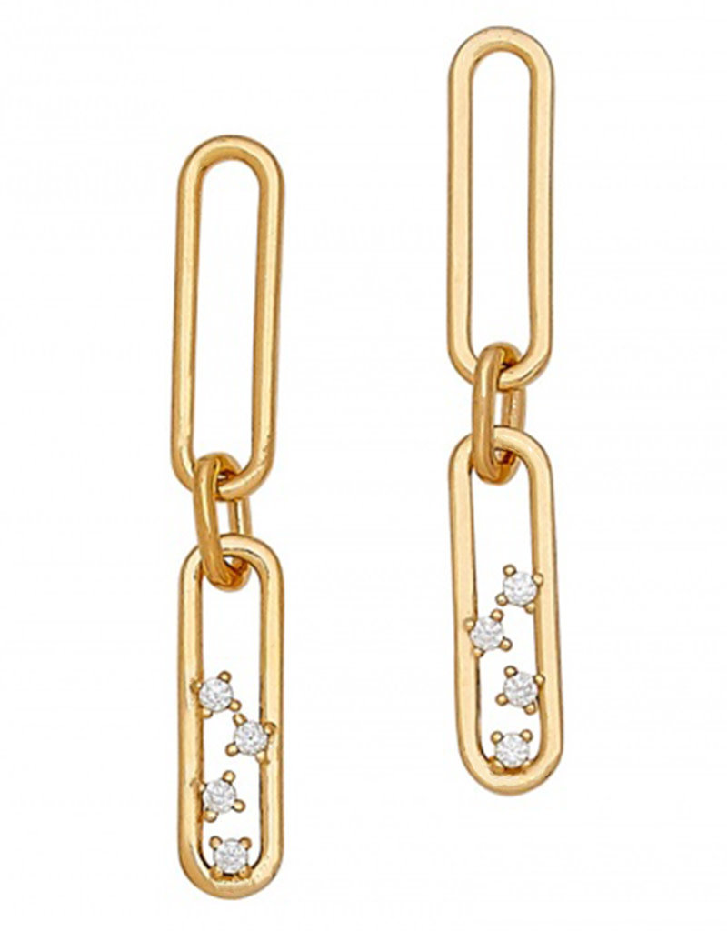 Sterling Silver Gold Vermeil CZ Paper Clip Earrings