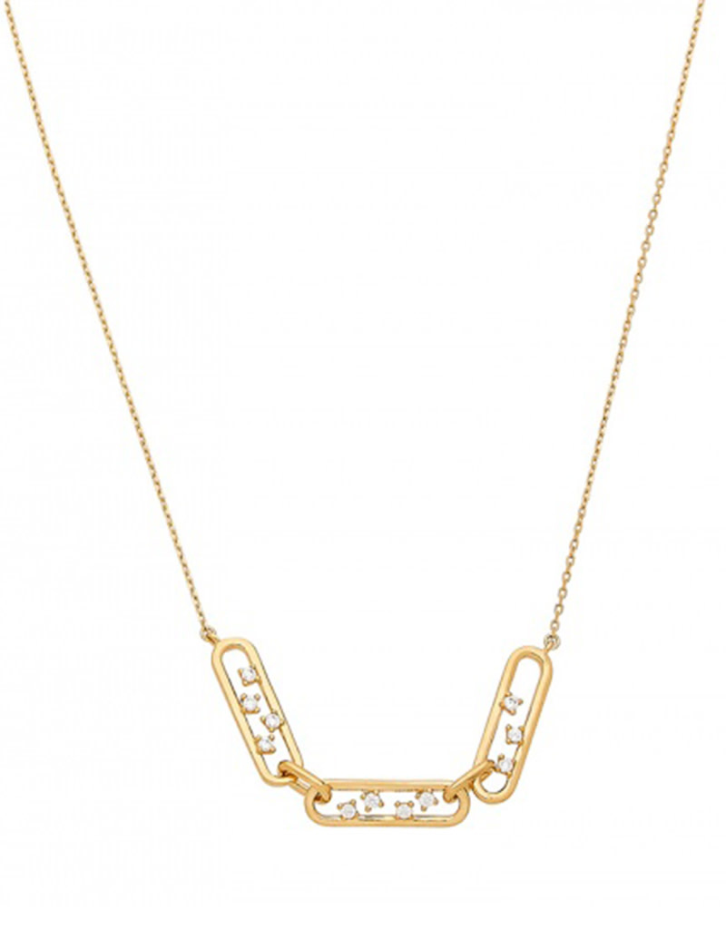 Gold Tone Paper Clip CZ Necklace