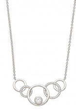Sterling Silver Circles with CZ's Necklace 16"+2"