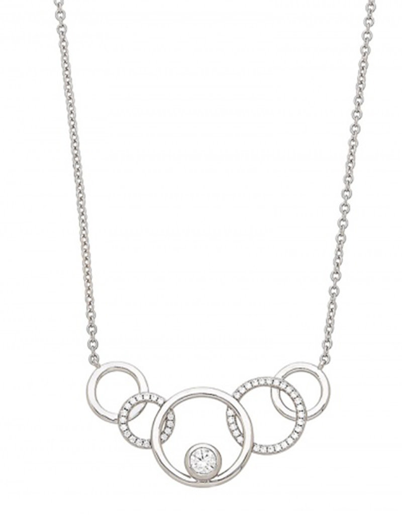 Sterling Silver Circles with CZ's Necklace 16"+2"