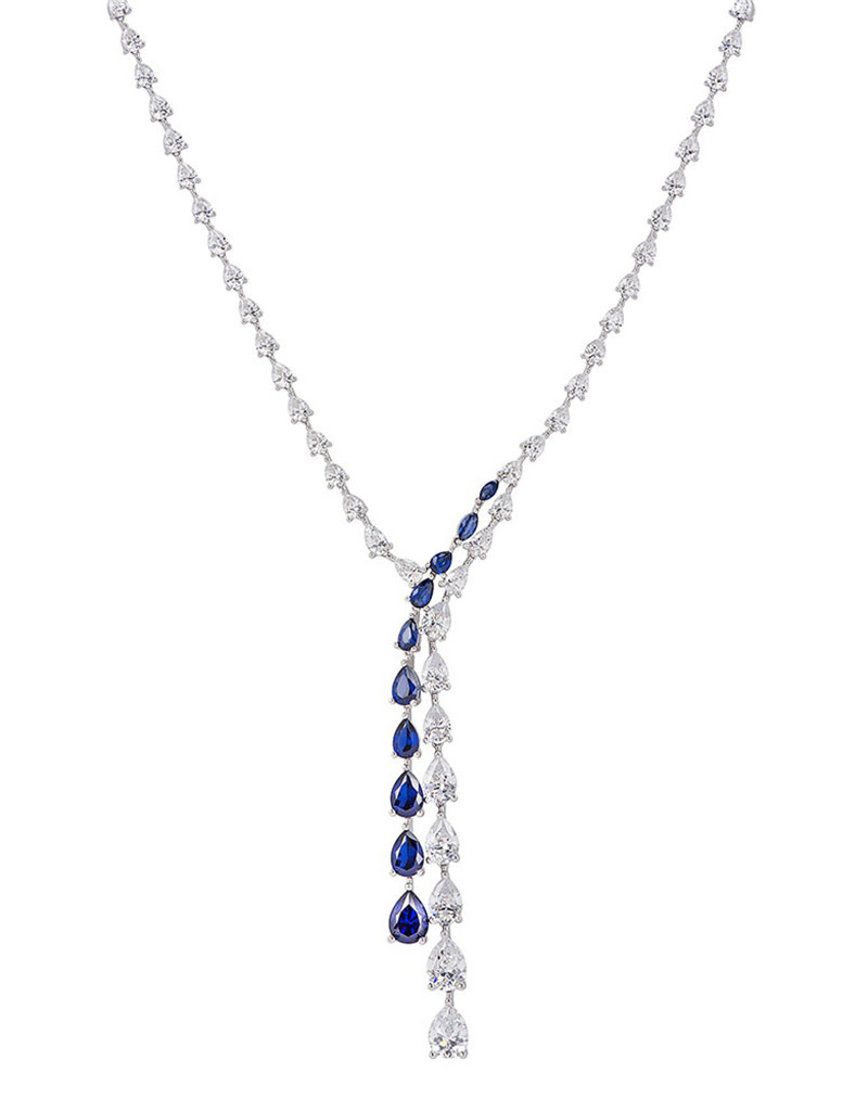 Dk Blue CZ Teardrop Necklace