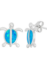 Sterling Silver Blue Synthetic Opal Turtle Post Earrings 14mm