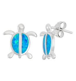 Blue Opal Turtle Post Earrings 14mm