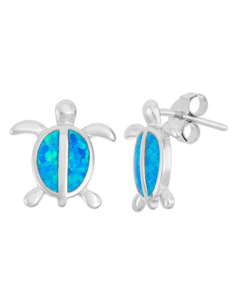 Blue Opal Turtle Post Earrings 14mm