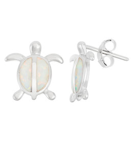White Opal Turtle Post Earrings 14mm