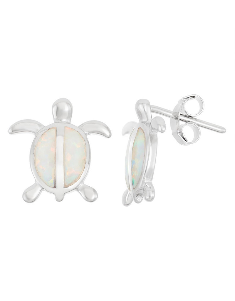 Sterling Silver White Synthetic Opal Turtle Post Earrings 14mm
