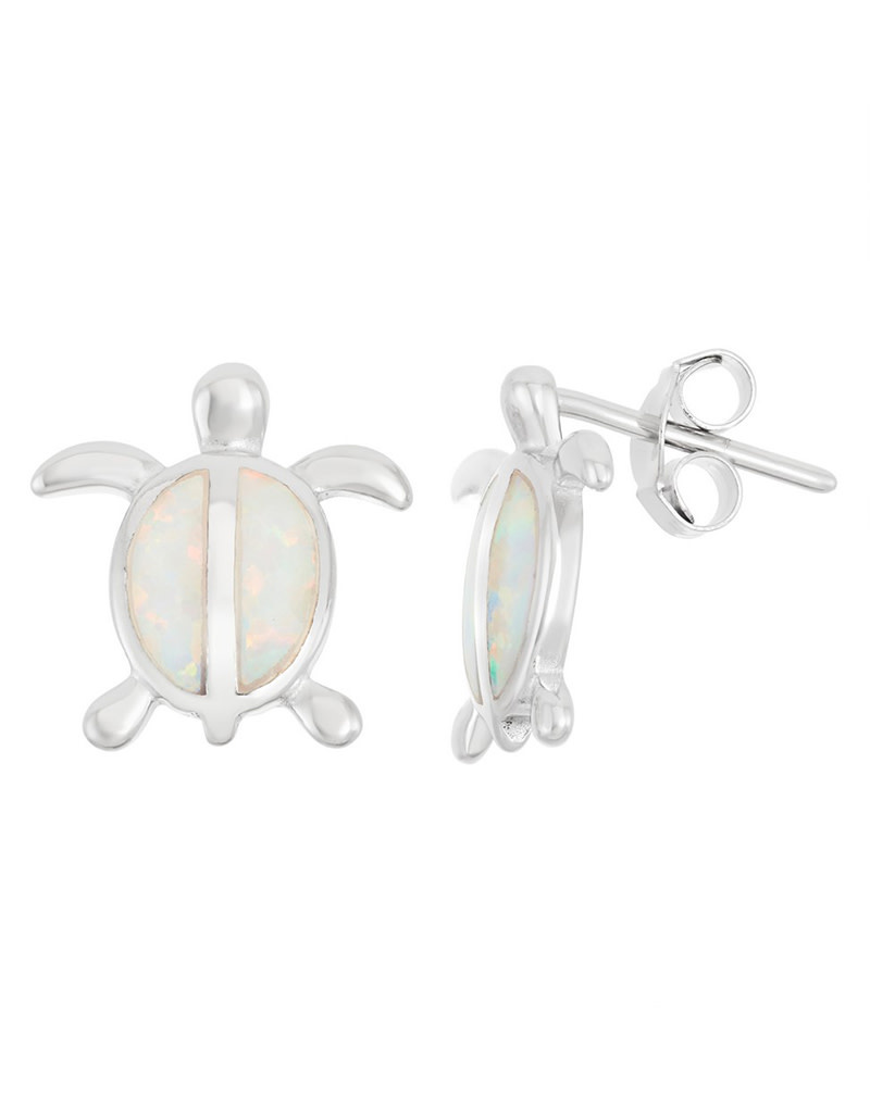 White Opal Turtle Post Earrings 14mm