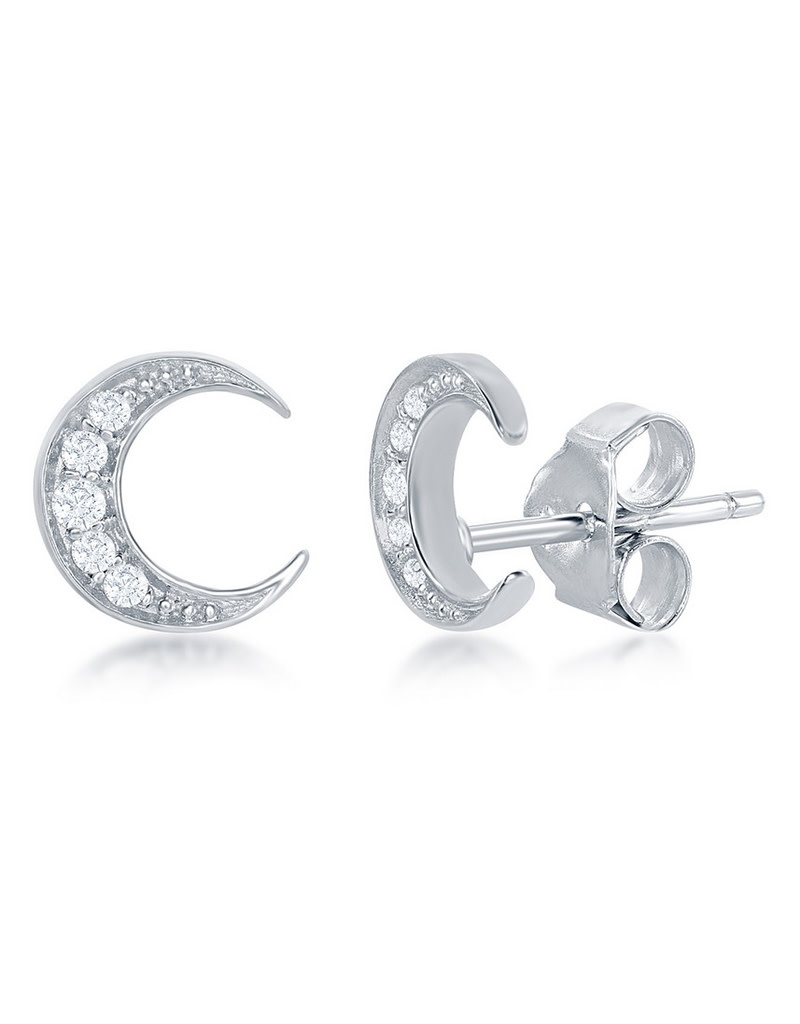 Crescent CZ Stud Earrings