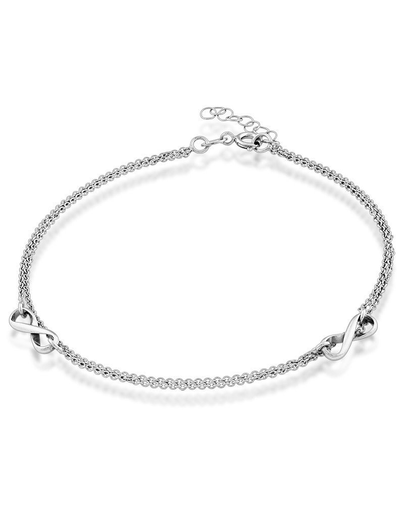 Sterling Silver Double Strand Infinity Anklet 9"+1" Extender