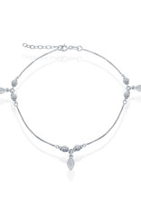 Sterling Silver Diamond Cut Beads with Leaf Charm Anklet 9"+1" Extender