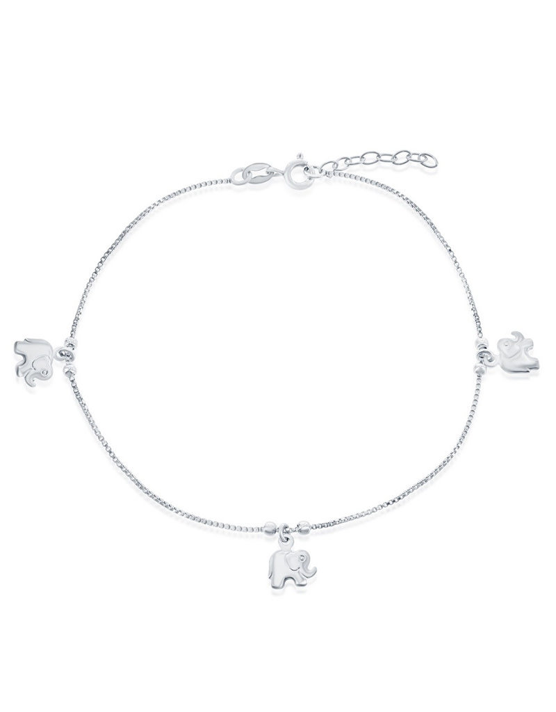 Sterling Silver Elephant Charm Anklet 9"+1" Extender