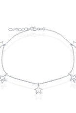 Sterling Silver Dangling Starfish Cut-Out Anklet 9"+1" Extender