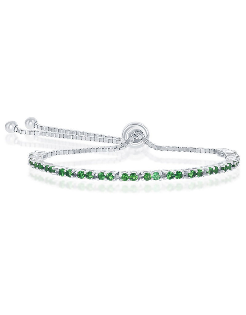 Sterling Silver 2mm Green CZ Bolo Tennis Bracelet