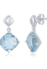 Sterling Silver Cushion Blue Topaz Dangle Earrings