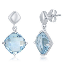 Cushion Blue Topaz Dangle Earrings