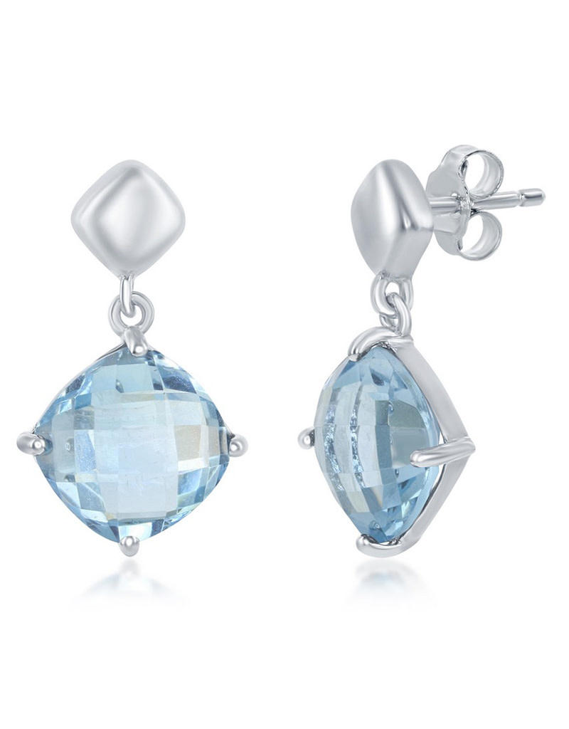 Cushion Blue Topaz Dangle Earrings