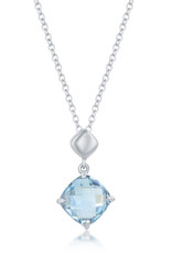 Sterling Silver Cushion Blue Topaz Necklace 18"