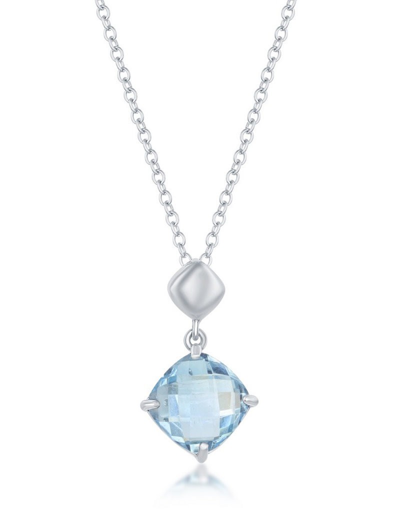 Sterling Silver Cushion Blue Topaz Necklace 18"