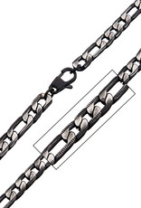 Men's 6.5mm Black Stainless Steel Figaro Necklace 22"