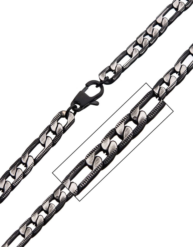 6.5mm Black Figaro Necklace 22"