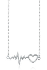Sterling Silver Heartbeat with Heart Necklace 16"+2" Extender