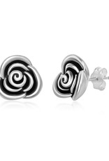 Sterling Silver Oxidized Small Rose Stud Earrings 10mm