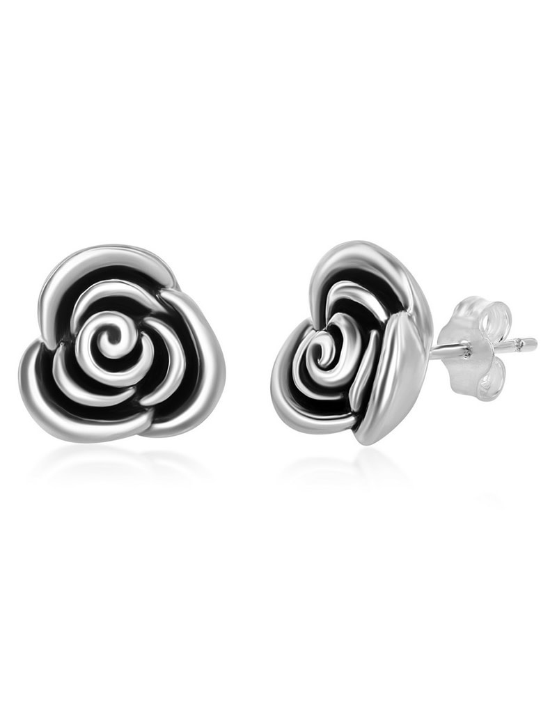Oxidized Small Rose Stud Earrings