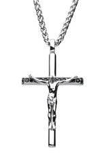 Men's Stainless Steel and Black CZ Crucifix Necklace 22"