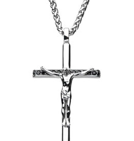 Steel Black CZ Crucifix Necklace