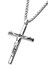 Men's Stainless Steel and Black CZ Crucifix Necklace 22"