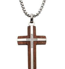 Wood & Diamond Cross Necklace