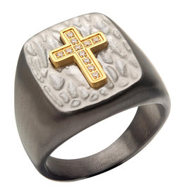 Gold Plated Cross CZ Signet Ring