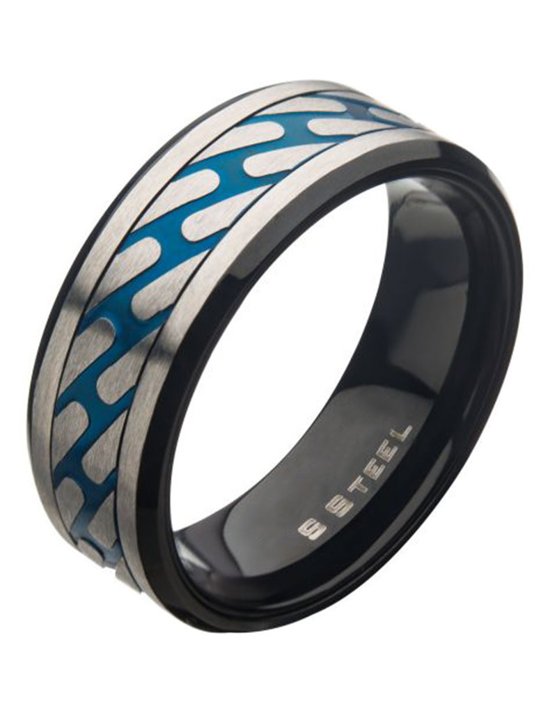 Men's Blue Stainless Steel Curb Chain Pattern Band Ring