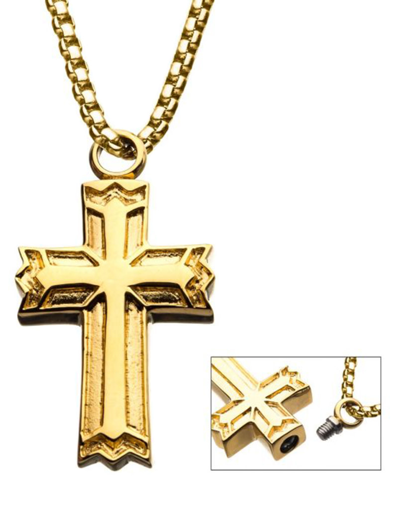 Gold Steel Gothic Cross Necklace