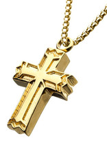 Men's Gold PVD Stainless Steel Gothic Cross Necklace 22"