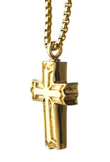 Men's Gold PVD Stainless Steel Gothic Cross Necklace 22"