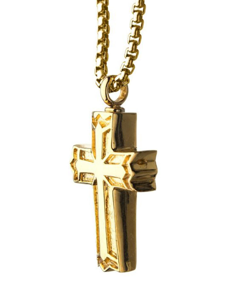 Men's Gold PVD Stainless Steel Gothic Cross Necklace 22"