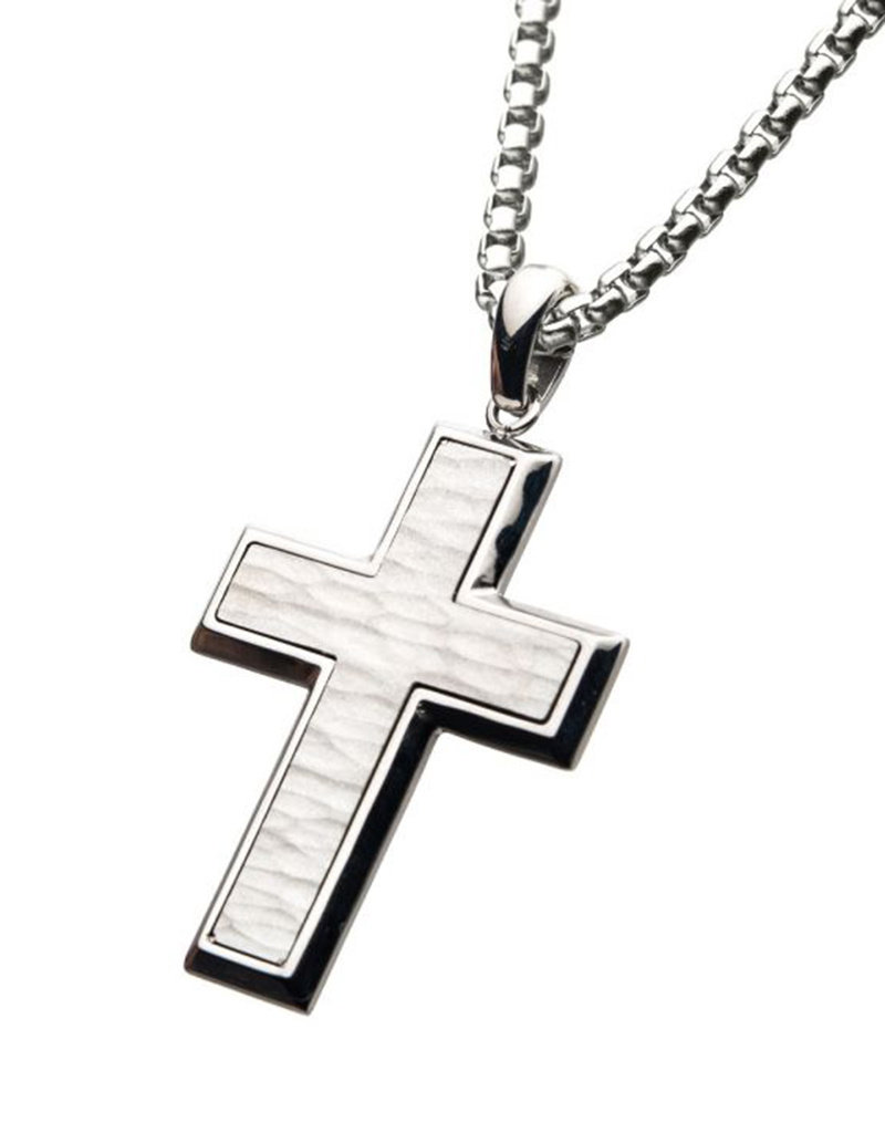 Men's Hammered Stainless Steel Cross Necklace