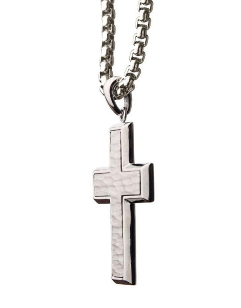 Men's Hammered Stainless Steel Cross Necklace