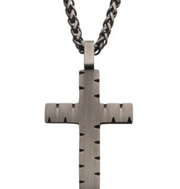 Gunmetal Chiseled Cross Necklace