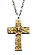 Men's Gold PVD Stainless Steel Nymeria Lion Cross Necklace 24"