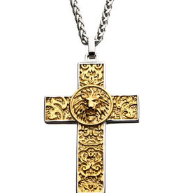 Gold Steel Nymeria Lion Cross Necklace