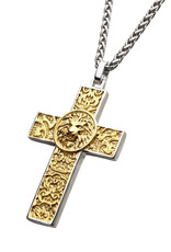 Men's Gold PVD Stainless Steel Nymeria Lion Cross Necklace 24"