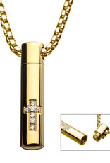 Men's Gold PVD Stainless Steel with CZ Cross Stash Necklace 22"