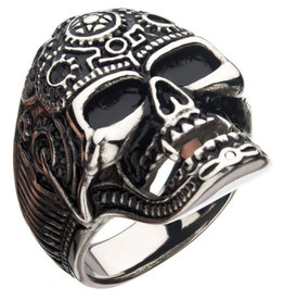 Oxidized Steel Vampire Skull Ring