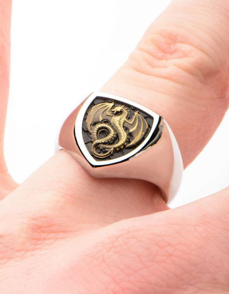 Men's Stainless Steel and Brass Dragon Ring Size 9
