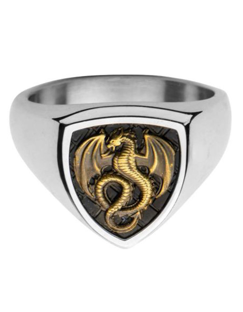 Men's Stainless Steel and Brass Dragon Ring