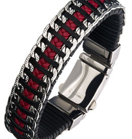 Black Weave Leather Steel Chain Bracelet