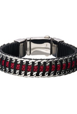 Men's Black and Red Weave Leather and Stainless Steel Chain Bracelet